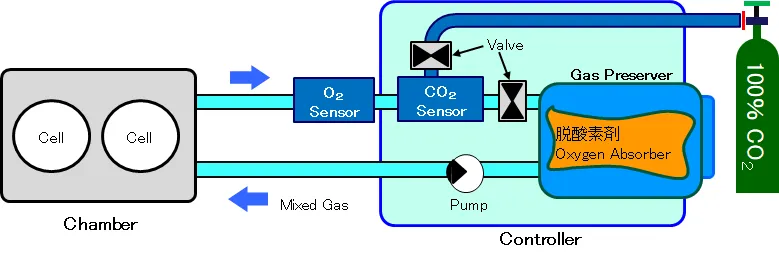 A diagram of the BH-053A temperature, O₂, and CO₂ control device